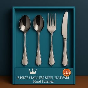 16-Piece Luxury Premium Silverware Dinnerware Tableware Set for Home - Stainless Steel Flatware Service for 4 with Forks, Knives, Spoons