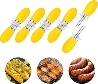10Pcs/5 Pairs Yellow Corn Cob Holders Stainless Steel Fork Skewers for Corn On The Cob BBQ Tools.